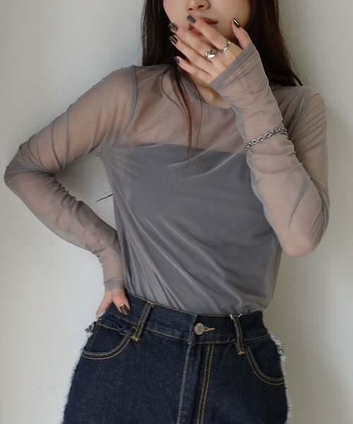 CORNERS(コーナーズ)の「パワーメッシュロンT(Tシャツ/カットソー・レディース・ブラック/グレイッシュベージュ/オリーブ・M)」の15枚目の写真