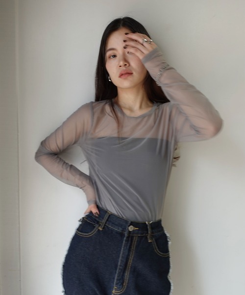 CORNERS(コーナーズ)の「パワーメッシュロンT(Tシャツ/カットソー・レディース・ブラック/グレイッシュベージュ/オリーブ・M)」の16枚目の写真