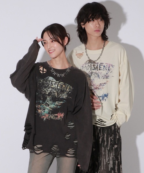 Anui（アニュイ）の「【UNISEX】ダメージロックロンT（Tシャツ/カットソー・レディース・オフホワイト/スミクロ・MEDIUM）」の3枚目の写真