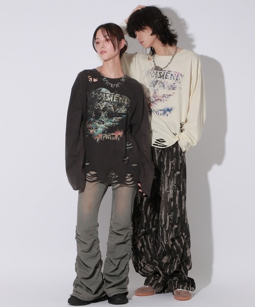 Anui（アニュイ）の「【UNISEX】ダメージロックロンT（Tシャツ/カットソー・レディース・オフホワイト/スミクロ・MEDIUM）」の4枚目の写真