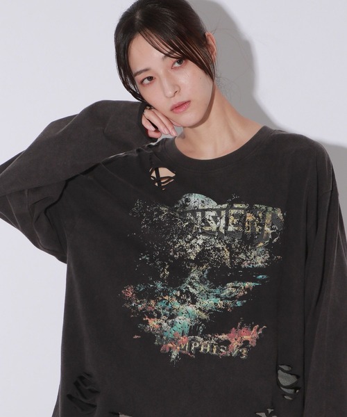 Anui（アニュイ）の「【UNISEX】ダメージロックロンT（Tシャツ/カットソー・レディース・オフホワイト/スミクロ・MEDIUM）」の5枚目の写真