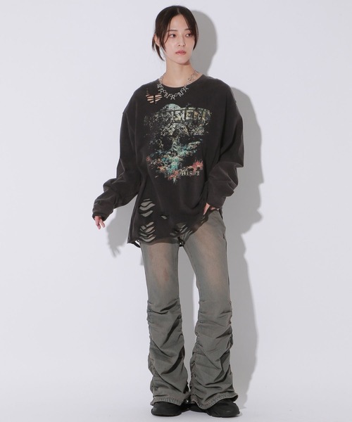 Anui（アニュイ）の「【UNISEX】ダメージロックロンT（Tシャツ/カットソー・レディース・オフホワイト/スミクロ・MEDIUM）」の8枚目の写真