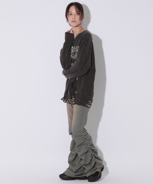 Anui（アニュイ）の「【UNISEX】ダメージロックロンT（Tシャツ/カットソー・レディース・オフホワイト/スミクロ・MEDIUM）」の9枚目の写真