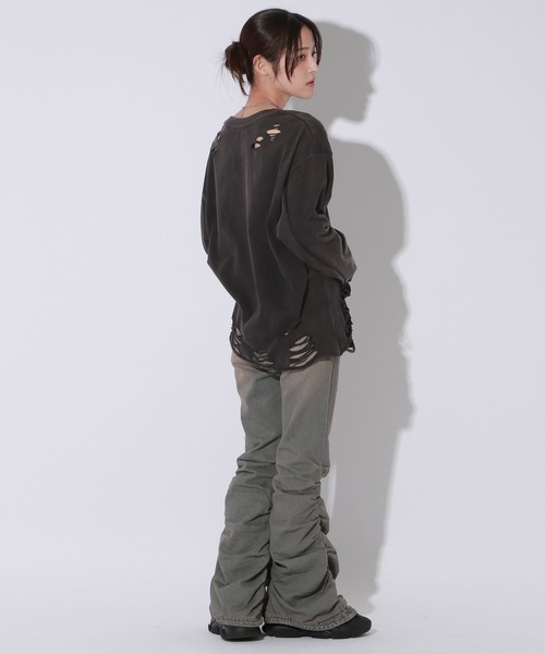 Anui（アニュイ）の「【UNISEX】ダメージロックロンT（Tシャツ/カットソー・レディース・オフホワイト/スミクロ・MEDIUM）」の10枚目の写真