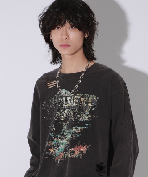 Anui（アニュイ）の「【UNISEX】ダメージロックロンT（Tシャツ/カットソー・レディース・オフホワイト/スミクロ・MEDIUM）」の11枚目の写真