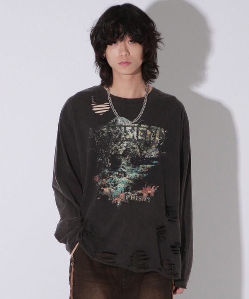 Anui（アニュイ）の「【UNISEX】ダメージロックロンT（Tシャツ/カットソー・レディース・オフホワイト/スミクロ・MEDIUM）」の12枚目の写真
