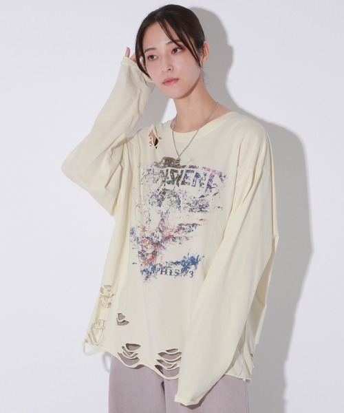 Anui（アニュイ）の「【UNISEX】ダメージロックロンT（Tシャツ/カットソー・レディース・オフホワイト/スミクロ・MEDIUM）」の18枚目の写真