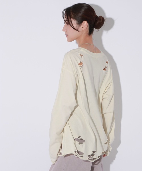 Anui（アニュイ）の「【UNISEX】ダメージロックロンT（Tシャツ/カットソー・レディース・オフホワイト/スミクロ・MEDIUM）」の20枚目の写真