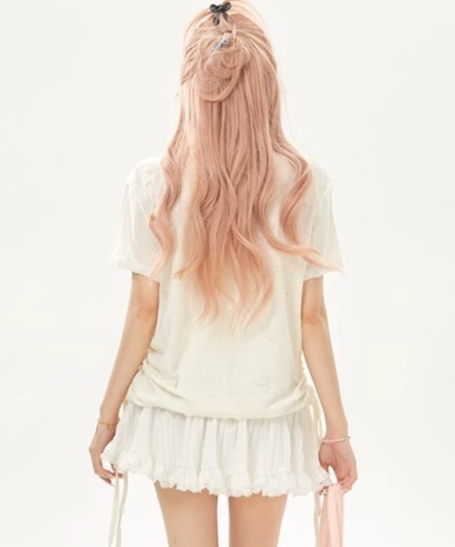 kom 翼デザイン ミニ丈 Tシャツ A'GEM/9 × .kom 『.KOM/ドットケーオーエム』 サイドギャザー蝶T