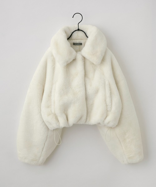 MONO-MART（モノマート）の「【nui nullu】2WAYショートファージャケット（ブルゾン・レディース・アイボリー/ブラック/グレー/グレイッシュベージュ・FREE）」の5枚目の写真