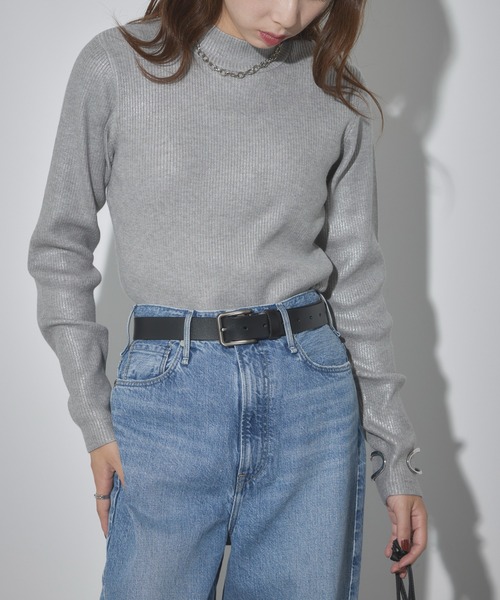 SETUP7（セットアップセブン）の「【SETUP7】high neck foil print rib knit / 箔プリントニット（ニット/セーター・レディース・ブラック/グレー・FREE）」の12枚目の写真