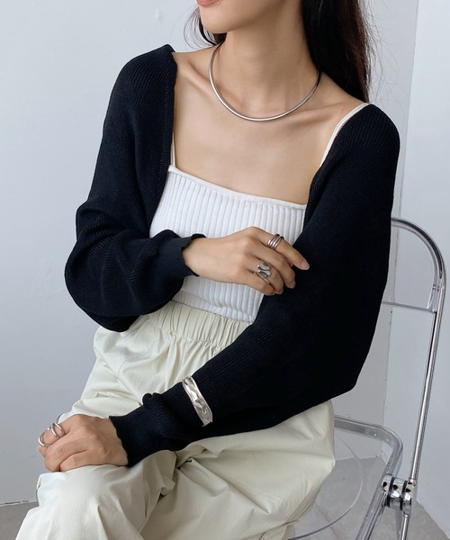 United store（ユナイテッドストア）の「ドロップショルダーニットカーディガン（カーディガン/ボレロ・レディース・ベージュ/アイボリー/ブラック・FREE）」の10枚目の写真