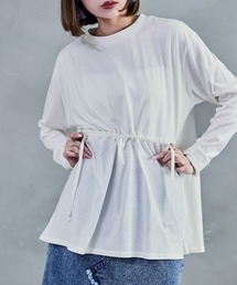 Fashion Letter | 【M-5L】ウエストギャザーカットソー 長袖 ロングスリーブ カットソー トップス Tシャツ(Tシャツ/カットソー)