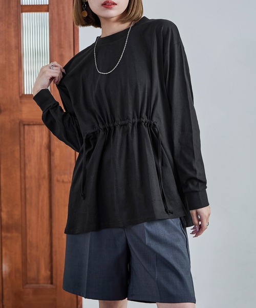 Fashion Letter（ファッションレター）の「【M-5L】ウエストギャザーカットソー 長袖 ロングスリーブ カットソー トップス Tシャツ（Tシャツ/カットソー・レディース・ブラック/チャコールグレー/オフホワイト・M～Ｌ/4L～5L/LL～3L）」の8枚目の写真