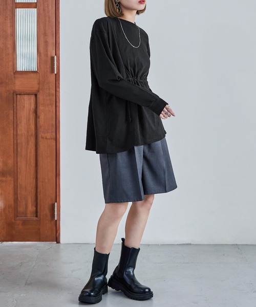 Fashion Letter（ファッションレター）の「【M-5L】ウエストギャザーカットソー 長袖 ロングスリーブ カットソー トップス Tシャツ（Tシャツ/カットソー・レディース・ブラック/チャコールグレー/オフホワイト・M～Ｌ/4L～5L/LL～3L）」の9枚目の写真