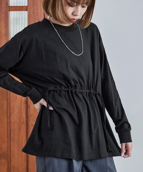 Fashion Letter（ファッションレター）の「【M-5L】ウエストギャザーカットソー 長袖 ロングスリーブ カットソー トップス Tシャツ（Tシャツ/カットソー・レディース・ブラック/チャコールグレー/オフホワイト・M～Ｌ/4L～5L/LL～3L）」の10枚目の写真