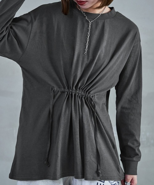 Fashion Letter（ファッションレター）の「【M-5L】ウエストギャザーカットソー 長袖 ロングスリーブ カットソー トップス Tシャツ（Tシャツ/カットソー・レディース・ブラック/チャコールグレー/オフホワイト・M～Ｌ/4L～5L/LL～3L）」の14枚目の写真