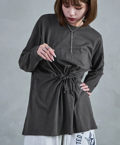 Fashion Letter（ファッションレター）の「【M-5L】ウエストギャザーカットソー 長袖 ロングスリーブ カットソー トップス Tシャツ（Tシャツ/カットソー・レディース・ブラック/チャコールグレー/オフホワイト・M～Ｌ/4L～5L/LL～3L）」の16枚目の写真