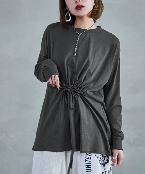 Fashion Letter（ファッションレター）の「【M-5L】ウエストギャザーカットソー 長袖 ロングスリーブ カットソー トップス Tシャツ（Tシャツ/カットソー・レディース・ブラック/チャコールグレー/オフホワイト・M～Ｌ/4L～5L/LL～3L）」の17枚目の写真