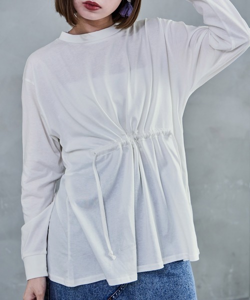 Fashion Letter（ファッションレター）の「【M-5L】ウエストギャザーカットソー 長袖 ロングスリーブ カットソー トップス Tシャツ（Tシャツ/カットソー・レディース・ブラック/チャコールグレー/オフホワイト・M～Ｌ/4L～5L/LL～3L）」の22枚目の写真