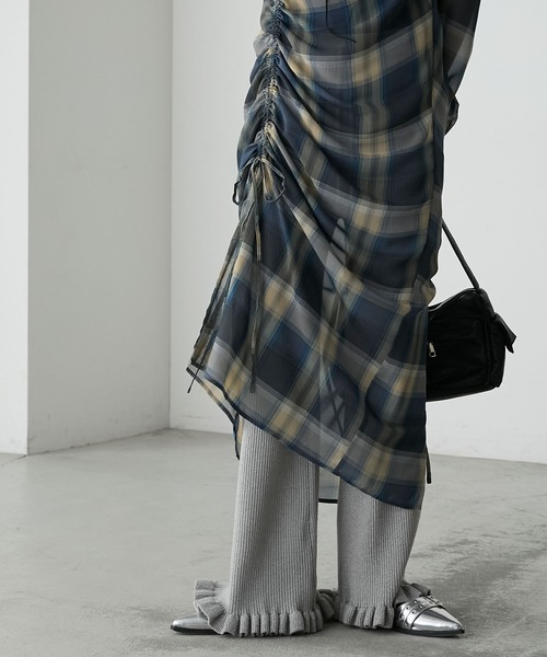 forksy.】シアーチェックギャザードロストワンピース（ワンピース