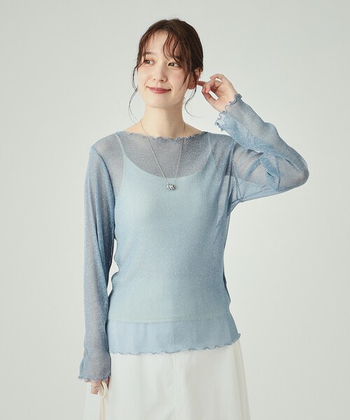 Cutie Blonde（キューティーブロンド）の「インナーでも一枚でも ラメシアートップス（Tシャツ/カットソー・レディース・ブラック/ホワイト系/ブルー・03/02/04）」の11枚目の写真