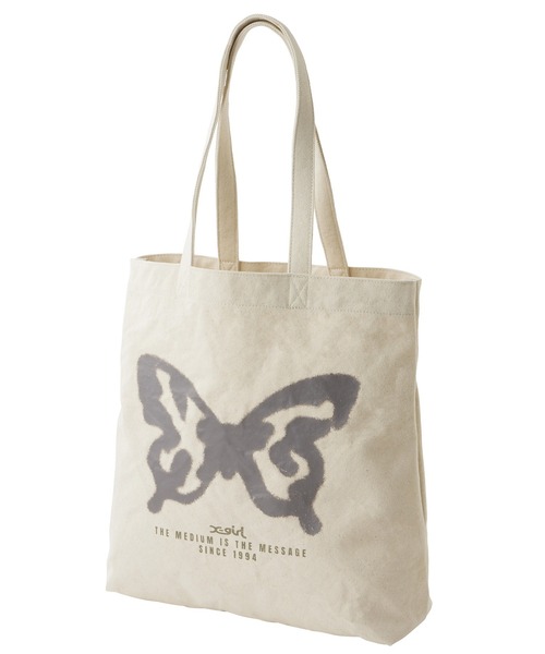 X-girl（エックスガール）の「SPRAY BUTTERFLY PRINT TOTE BAG（トートバッグ・レディース・ブラック/ホワイト/ブラウン・ONE SIZE）」の2枚目の写真
