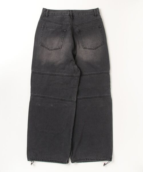 Never mind the XU / Chikashitsu+（ネバーマインド ザ エックスユー / チカシツプラス）の「ストリートファッション DIG YOUR OWN GRAVE ディグ ユア オウン グレイブ WASHING BIKER PANTS ウォッシングバイカーパンツ ワイドカーゴパンツ ワイドパンツ ワイドカーゴデニムパンツ ジーンズ ジーパン フルレングスパンツ 韓国ファッション 韓国 ストリート（デニムパンツ・メンズ・ブラック・M/L）」の18枚目の写真