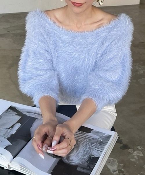 ROYAL PARTY（ロイヤルパーティー）の「ふわふわラメニットトップス（ニット/セーター・レディース・オフホワイト/グレー/ブラック/パープル/ピンク・FREE）」の4枚目の写真