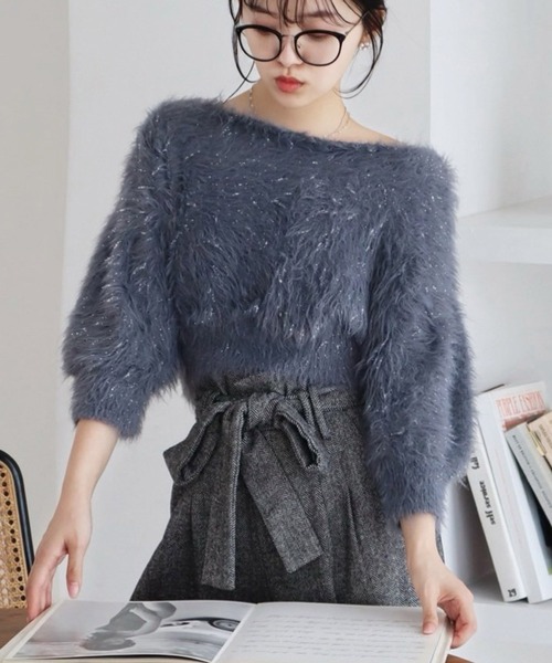 ROYAL PARTY（ロイヤルパーティー）の「ふわふわラメニットトップス（ニット/セーター・レディース・オフホワイト/グレー/ブラック/パープル/ピンク・FREE）」の3枚目の写真