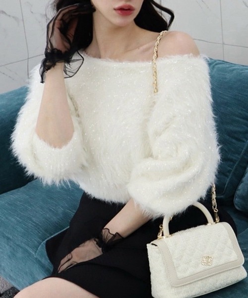 ROYAL PARTY（ロイヤルパーティー）の「ふわふわラメニットトップス（ニット/セーター・レディース・オフホワイト/グレー/ブラック/パープル/ピンク・FREE）」の2枚目の写真