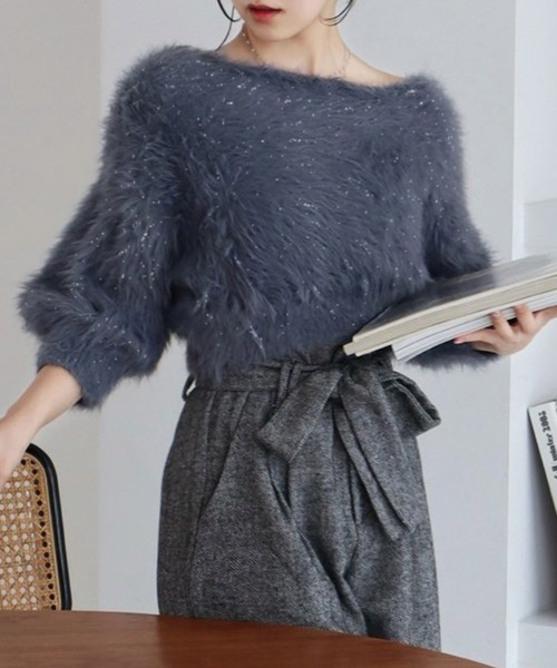 ROYAL PARTY（ロイヤルパーティー）の「ふわふわラメニットトップス（ニット/セーター・レディース・オフホワイト/グレー/ブラック/パープル/ピンク・FREE）」の20枚目の写真