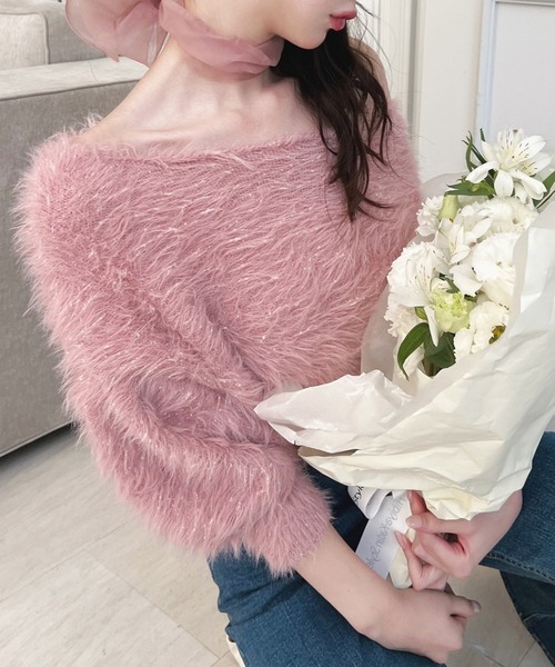 ROYAL PARTY（ロイヤルパーティー）の「ふわふわラメニットトップス（ニット/セーター・レディース・オフホワイト/グレー/ブラック/パープル/ピンク・FREE）」の12枚目の写真