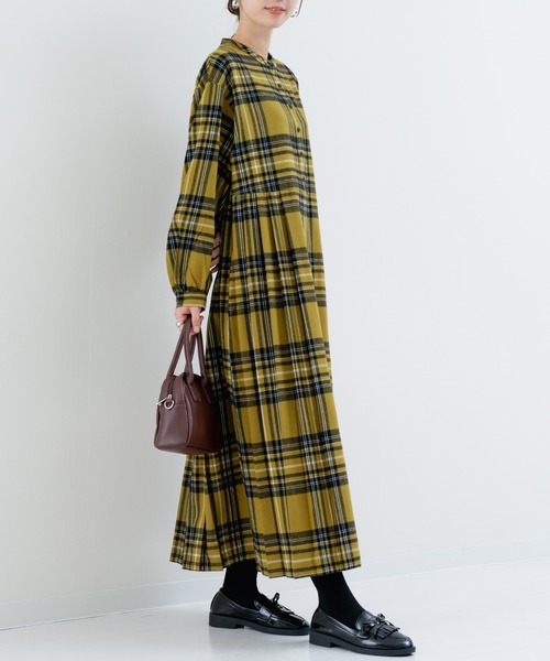 【2025AW新商品】起毛チェックプリーツワンピース＊イエローチェック セール】【refinedworks】 オリジナル起毛チェックのプリーツ