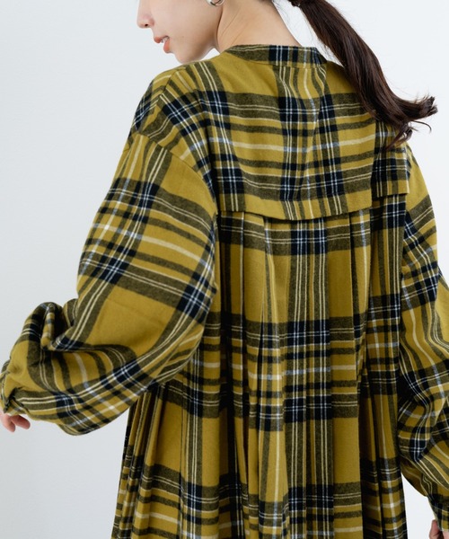 【2025AW新商品】起毛チェックプリーツワンピース＊イエローチェック セール】【refinedworks】 オリジナル起毛チェックのプリーツ