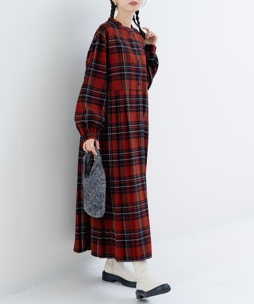 refinedworks(リファインドワークス)の「【refinedworks】 オリジナル起毛チェックのプリーツワンピース!(ワンピース・レディース・レッド/ブルー/ブラック/ボルドー/イエロー/オリーブ×ブラック・FREE)」の15枚目の写真
