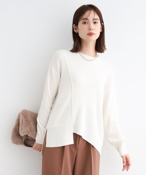 【セール】【洗える／ウール混】アシンメトリーデザインニット（ニット/セーター）｜INDIVI（インディヴィ）