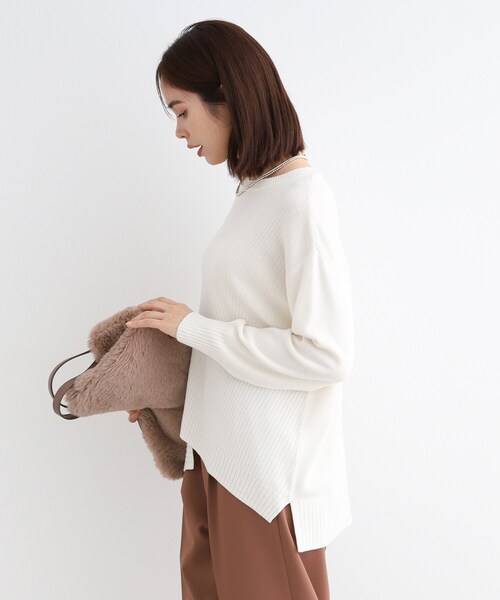 【セール】【洗える／ウール混】アシンメトリーデザインニット（ニット/セーター）｜INDIVI（インディヴィ）