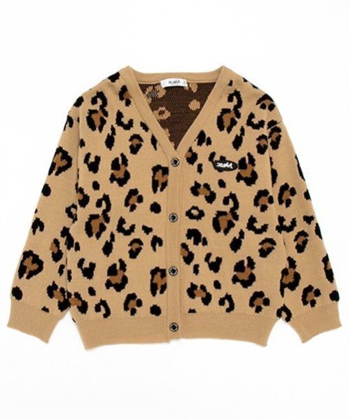 X-girl Stages（エックスガールステージス）の「レオパード総柄カーディガン（カーディガン/ボレロ・キッズ・アイボリー/ベージュ/ブラック・110cm/120cm/130cm/140cm）」の3枚目の写真