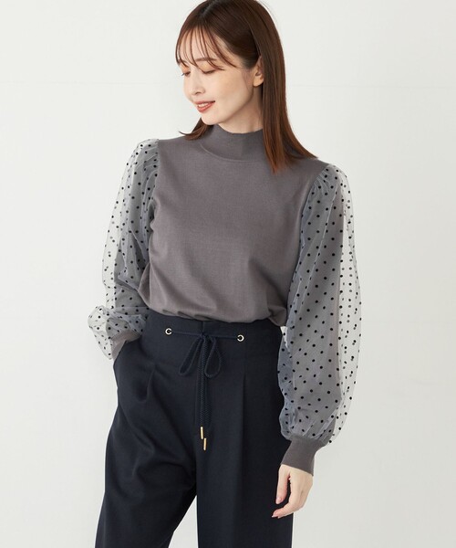 SHIPS for women / シップスウィメン SHIPS Colors:〈手洗い可能〉チュール レイヤードスリーブ ハイネック ニット◇ SHIPS Colors:〈手洗い可能〉チュール レイヤードスリーブ
