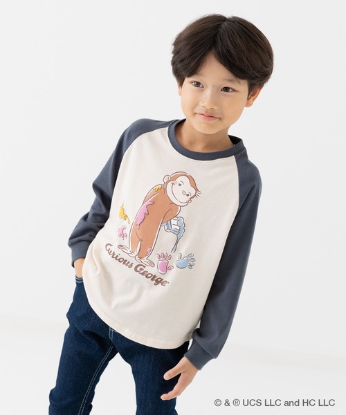 chil2(チルツー)の「おさるのジョージ 長袖Tシャツ(Tシャツ/カットソー・キッズ・チャコールグレー/ホワイト/ネイビー/ライトグリーン・80cm/130cm/120cm/100cm/110cm/90cm)」の2枚目の写真