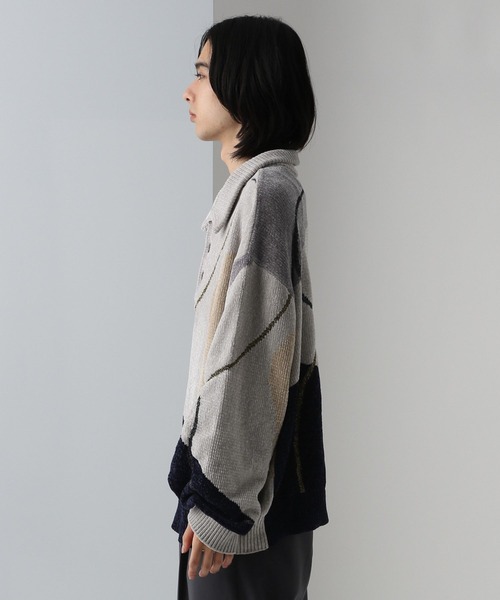 HARE（ハレ）の「ハイショクラインニットポロ(HARE)（ニット/セーター・メンズ・ブラック/グレー・FREE）」の8枚目の写真