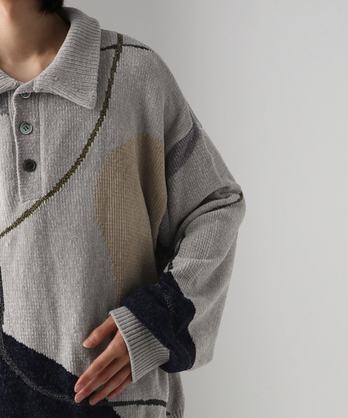 HARE（ハレ）の「ハイショクラインニットポロ(HARE)（ニット/セーター・メンズ・ブラック/グレー・FREE）」の11枚目の写真