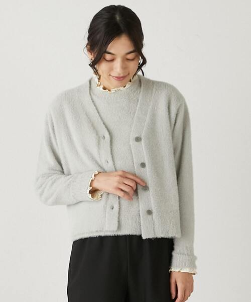 MELROSE claire（メルローズ クレール）の「【落ち着いた煌きラメフェザー大人Vネックカーディガン】（ニット/セーター・レディース・キャメル/グレー/チャコールグレー・FREE）」の20枚目の写真