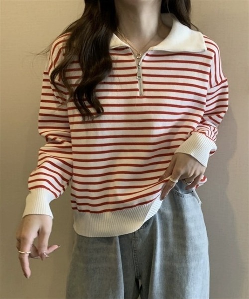 FREE STYLISTS(フリー スタイリスト)の「2WAYハーフジップボーダー柄セーター(ニット/セーター・レディース・ブラック/ベージュ・FREE)」の16枚目の写真