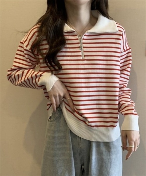 FREE STYLISTS(フリー スタイリスト)の「2WAYハーフジップボーダー柄セーター(ニット/セーター・レディース・ブラック/ベージュ・FREE)」の18枚目の写真