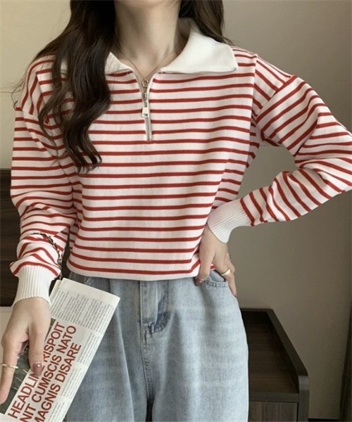 FREE STYLISTS(フリー スタイリスト)の「2WAYハーフジップボーダー柄セーター(ニット/セーター・レディース・ブラック/ベージュ・FREE)」の15枚目の写真