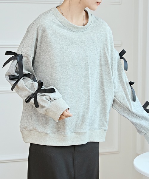 Lace Ladies(レースレディース)の「リボン付き ビッグシルエット 長袖 スウェット プルオーバー(スウェット・レディース・ネイビー/グレー・FREE)」の10枚目の写真