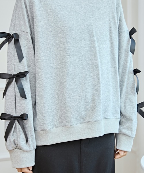 Lace Ladies(レースレディース)の「リボン付き ビッグシルエット 長袖 スウェット プルオーバー(スウェット・レディース・ネイビー/グレー・FREE)」の16枚目の写真