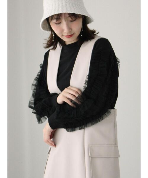 Te chichi TERRASSE（テチチテラス）の「袖チュールフリル裏毛スウェット（その他トップス・レディース・キナリ/ブラック/オフホワイト・F）」の5枚目の写真